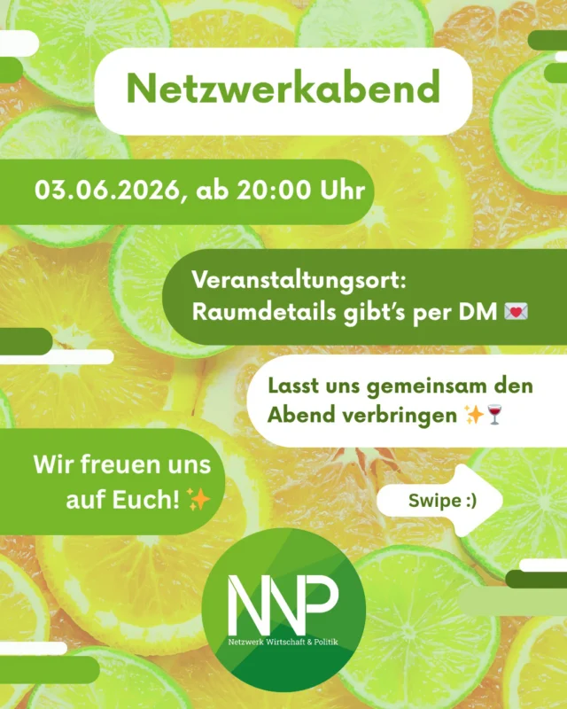 Hey ihr Lieben,
am 03.06.2026 findet wieder einer unserer legendären Netzwerkabende statt. 🍻  Direkt im Anschluss unserer Veranstaltung "How-to-Praktikum" 👩‍💼👨‍💼 möchten wir sehr gerne Euch die Gelegenheit geben, sich weiter über das Thema Praktikum 💼 oder andere Dinge auszutauschen. 💬  WANN? 📅 03.06.2026, 🕗 ab 20:00 Uhr
WO? 📍 Schreib uns eine DM 💌  ➡️ Auf dem zweiten Slide seht ihr einen kurzen Rückblick 👀 zu unserer letzten Veranstaltung "BWP - Was dann?" 🎓.  Vielen herzlichen Dank an Janaki Koch und Lucie Wolff für die Morderation sowie Julia Fein, Roland Joisten und Michael Wolfram für den wertvollen Austausch und die spannenden Einblicke! ✨  Bis bald,
euer NWP-Vorstand 💚  #HTWBerlin #Berlin #Netzwerk #BWP #Wirtschaft #Politik